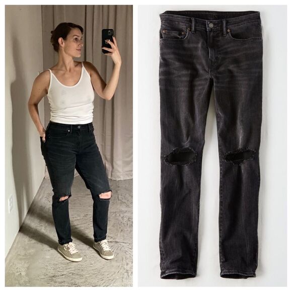 American Eagle Dad Jean Next Level Flex Black Distressed - Picture 1 of 13